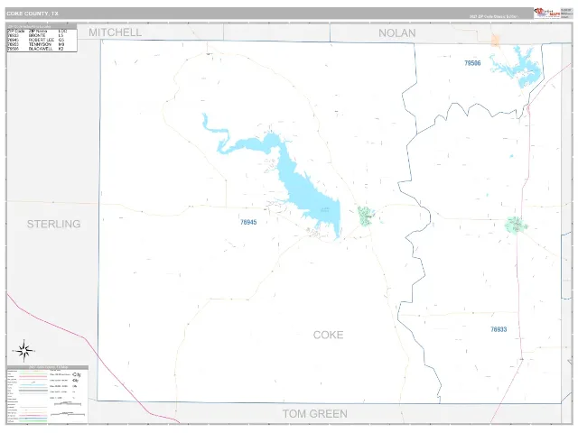 Coke County, TX ZIP Code Wall Map, Classic style