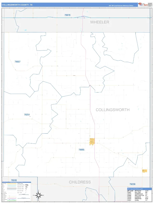 Collingsworth County, TX ZIP Code Wall Map, Business Reference style