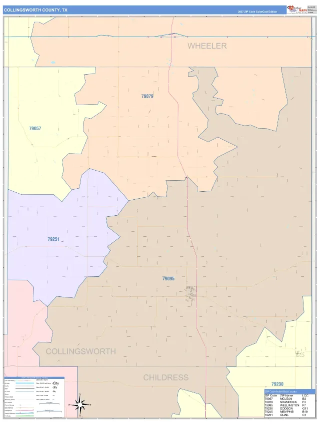 Collingsworth County, TX ZIP Code Wall Map, ColorCast style