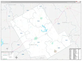 Comanche County, TX Classic style ZIP Code wall map
