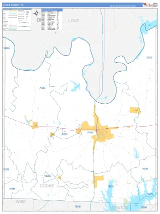 Cooke County, TX Business Reference style ZIP Code wall map