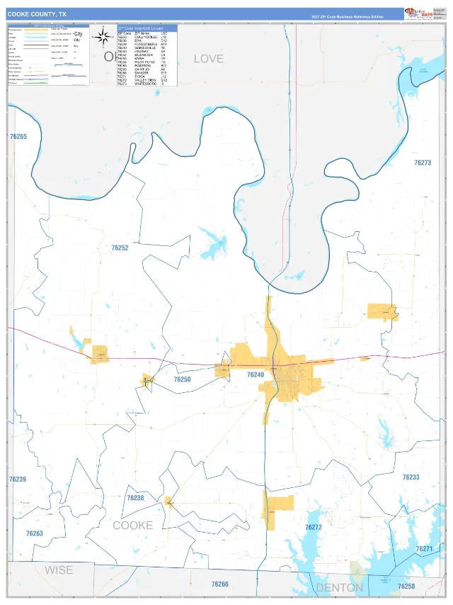 Cooke County, TX ZIP Code Wall Map, Business Reference style