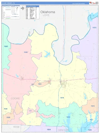 Cooke County, TX ColorCast style ZIP Code wall map