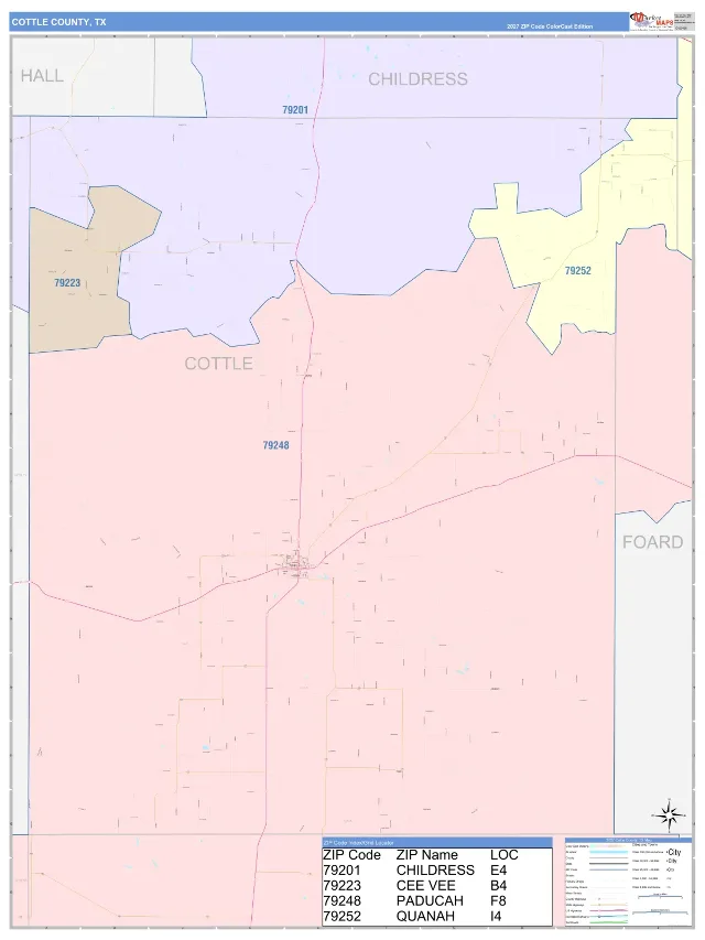 Cottle County, TX ZIP Code Wall Map, ColorCast style