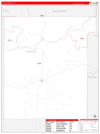 Cottle County, TX RedLine style ZIP Code wall map