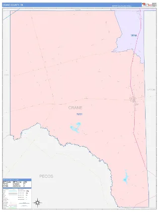 Crane County, TX ColorCast style ZIP Code wall map