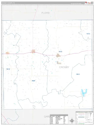 Crosby County, TX Classic style ZIP Code wall map