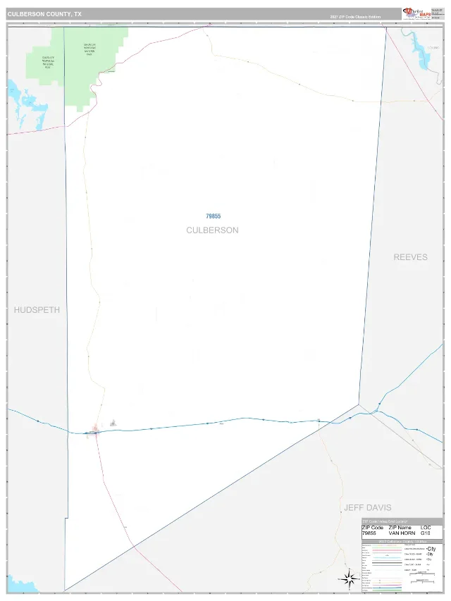 Culberson County, TX ZIP Code Wall Map, Classic style