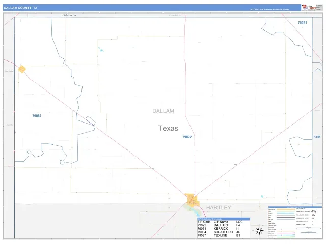 Dallam County, TX ZIP Code Wall Map, Business Reference style