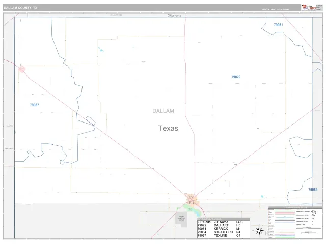 Dallam County, TX ZIP Code Wall Map, Classic style