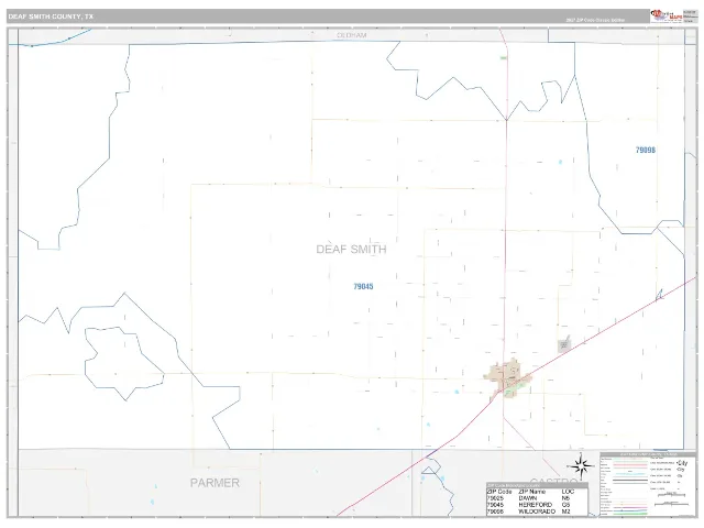 Deaf Smith County, TX ZIP Code Wall Map, Classic style