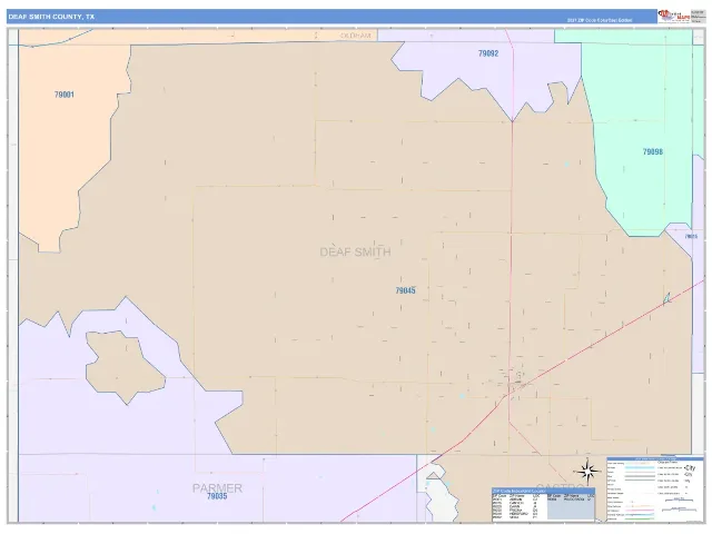 Deaf Smith County, TX ZIP Code Wall Map, ColorCast style