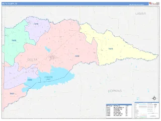Delta County, TX ColorCast style ZIP Code wall map