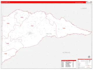 Delta County, TX RedLine style ZIP Code wall map