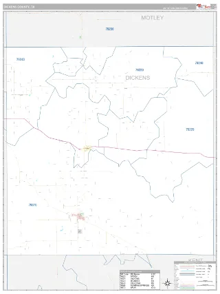 Dickens County, TX Classic style ZIP Code wall map