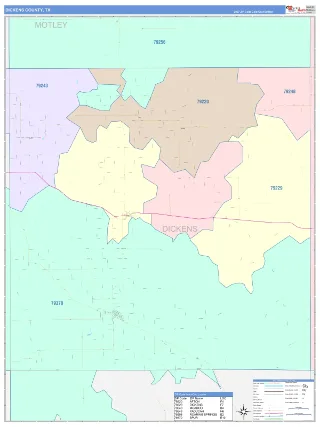 Dickens County, TX ColorCast style ZIP Code wall map