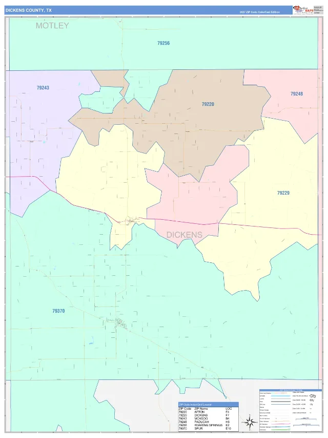 Dickens County, TX ZIP Code Wall Map, ColorCast style