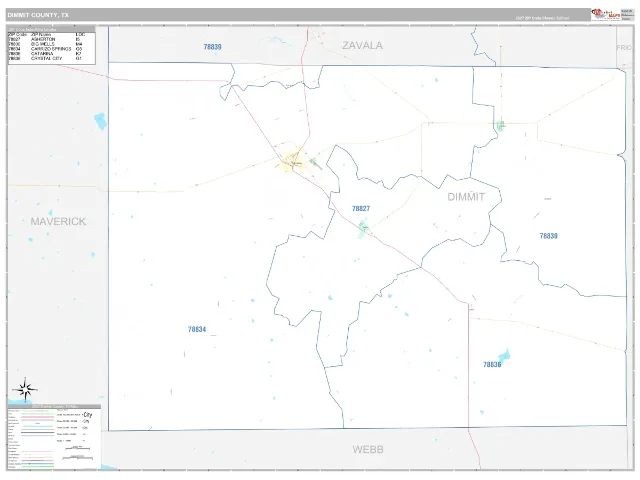 Dimmit County, TX ZIP Code Wall Map, Classic style
