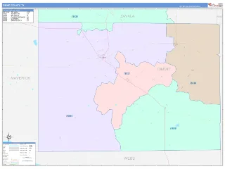 Dimmit County, TX ColorCast style ZIP Code wall map