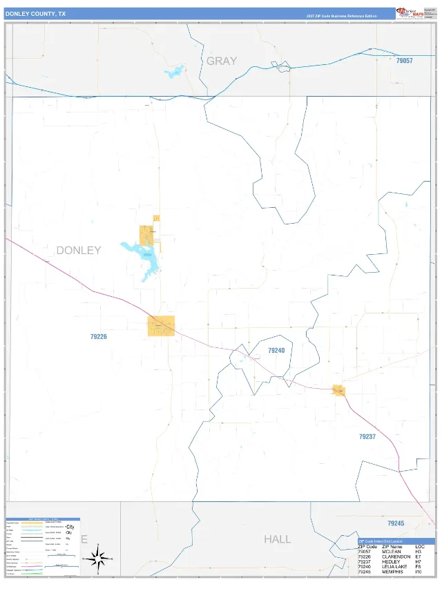 Donley County, TX ZIP Code Wall Map, Business Reference style