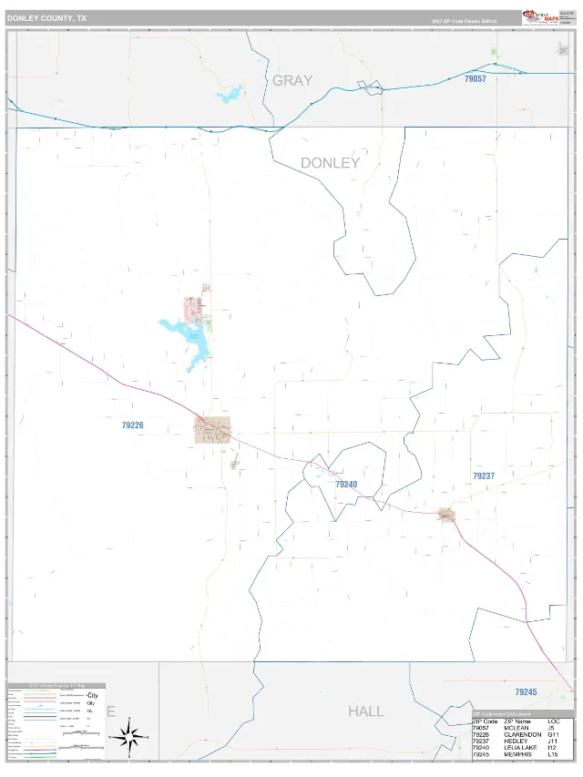 Donley County, TX ZIP Code Wall Map, Classic style