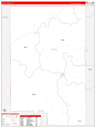 Duval County, TX RedLine style ZIP Code wall map