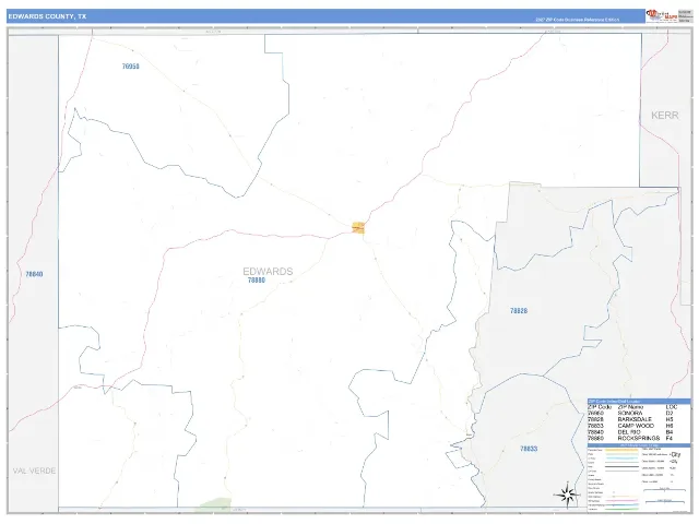 Edwards County, TX ZIP Code Wall Map, Business Reference style