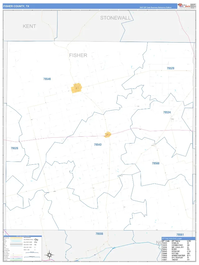 Fisher County, TX ZIP Code Wall Map, Business Reference style