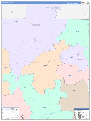 Fisher County, TX ColorCast style ZIP Code wall map