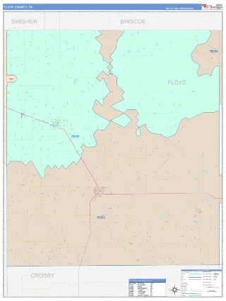 Floyd County, TX ColorCast style ZIP Code wall map