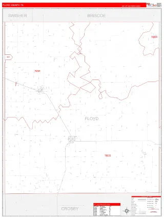 Floyd County, TX RedLine style ZIP Code wall map