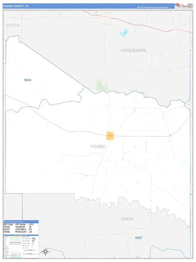 Foard County, TX ZIP Code Wall Map, Business Reference style