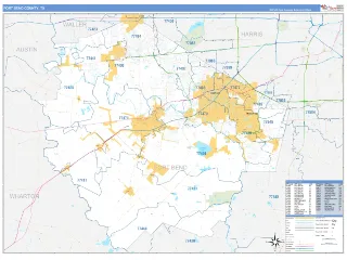Fort Bend County, TX Business Reference style ZIP Code wall map