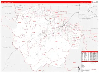 Fort Bend County, TX RedLine style ZIP Code wall map