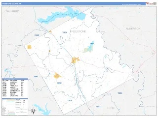 Freestone County, TX Business Reference style ZIP Code wall map