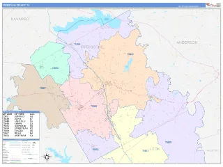 Freestone County, TX ColorCast style ZIP Code wall map