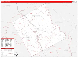 Freestone County, TX RedLine style ZIP Code wall map