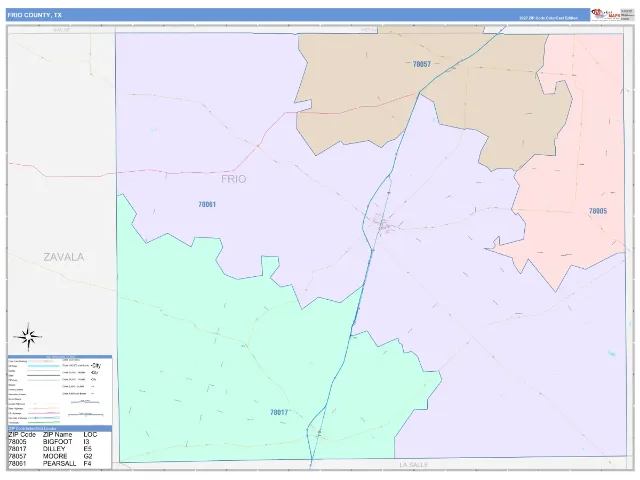 Frio County, TX ZIP Code Wall Map, ColorCast style