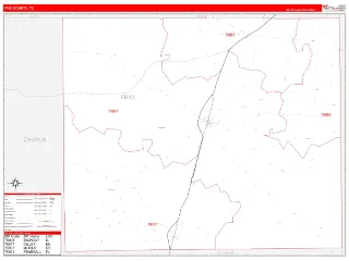 Frio County, TX RedLine style ZIP Code wall map