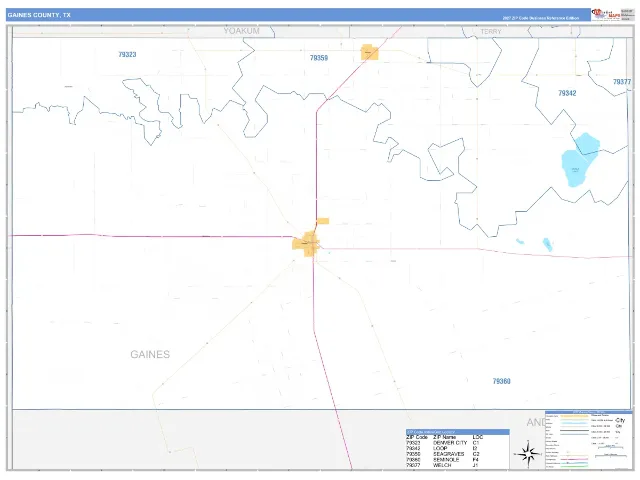 Gaines County, TX ZIP Code Wall Map, Business Reference style
