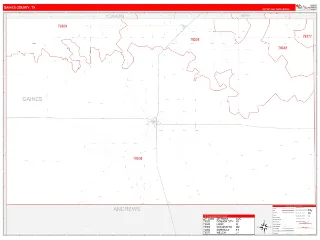 Gaines County, TX RedLine style ZIP Code wall map