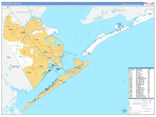 Galveston County, TX Business Reference style ZIP Code wall map