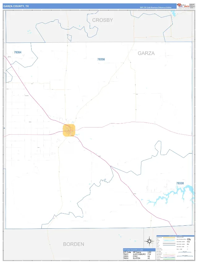 Garza County, TX ZIP Code Wall Map, Business Reference style