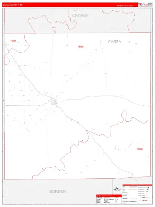 Garza County, TX RedLine style ZIP Code wall map