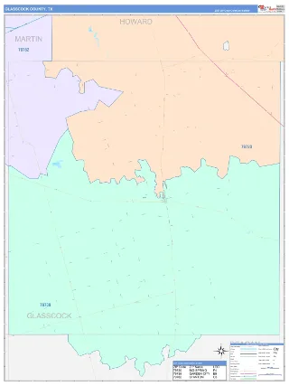 Glasscock County, TX ColorCast style ZIP Code wall map