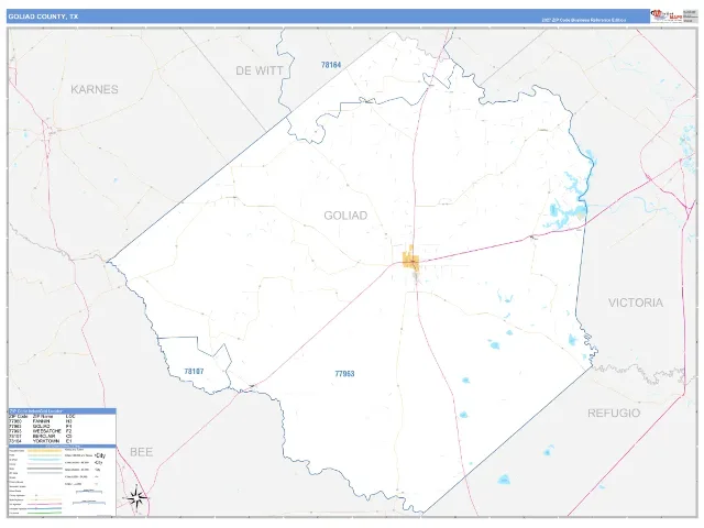 Goliad County, TX ZIP Code Wall Map, Business Reference style