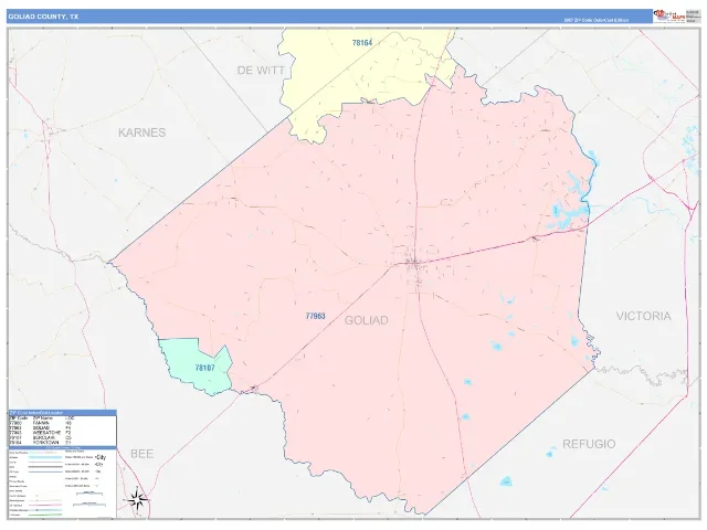 Goliad County, TX ZIP Code Wall Map, ColorCast style