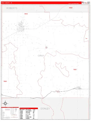 Gray County, TX RedLine style ZIP Code wall map
