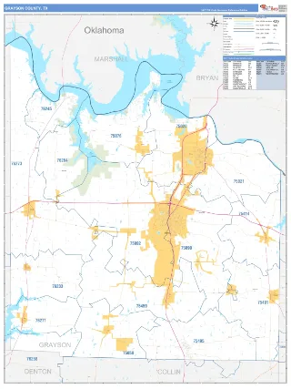 Grayson County, TX Business Reference style ZIP Code wall map
