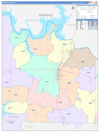 Grayson County, TX ColorCast style ZIP Code wall map